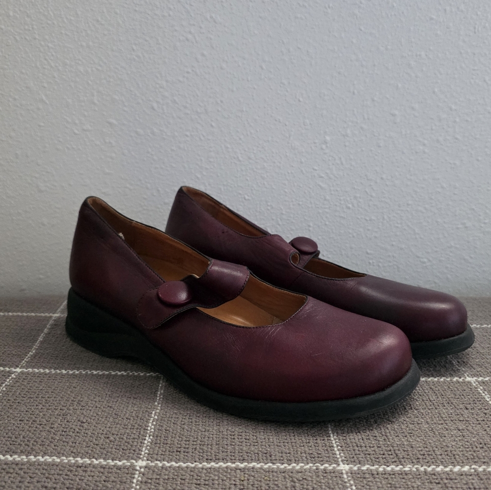 Women's Burgundy Leather Mary Jane Mules